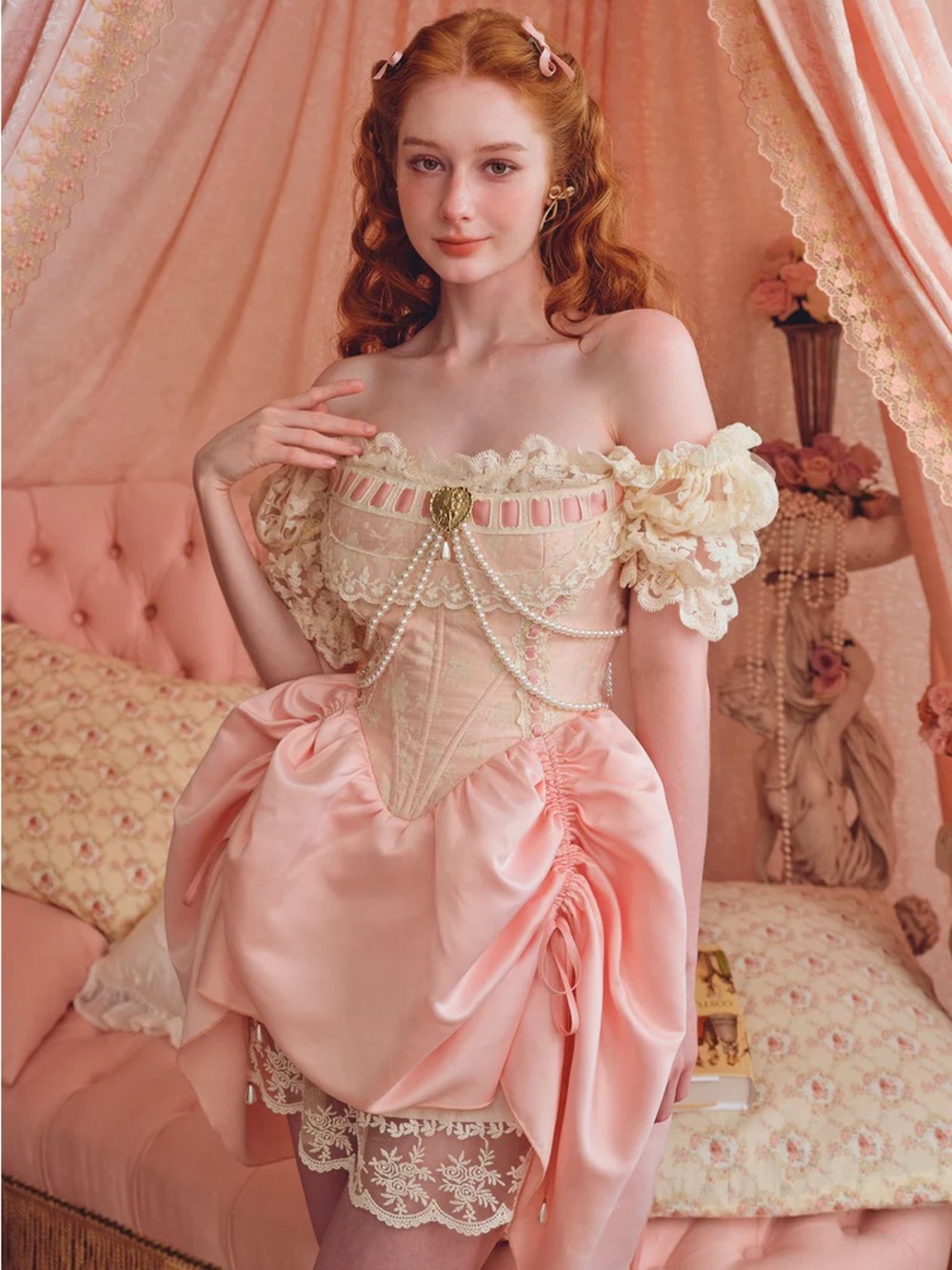 Vintage-Inspired Off-Shoulder Lacemade Corset Top - Picture 2 of 8